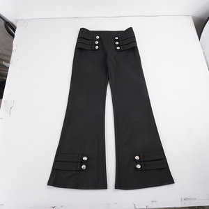 Pantalon évasé taille basse pour femme, coupe slim, extensible, avec détails boutonnés, style bootcut, décontracté et tendance - Product Image 6