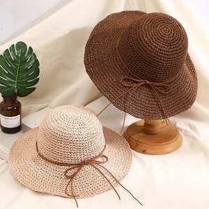 Sombrero de Playa Plegable de Paja Tejida para Verano, Sombrero de Paja de Papel Tejido a Crochet, Elegante y de Moda - Product Image 2