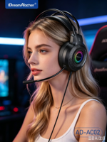Auriculares para Juegos Dream Kacher con Micrófono para PC, Diseño Sobre la Oreja, Cancelación Activa de Ruido (ANC), Resistentes al Agua IPX-5, Cable USB de 2 Metros