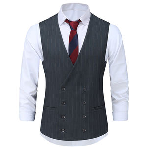 आकार के डबल स्तन पुरुषों की सूट जैकेट बनिट पैंट 3 टुकड़े व्यवसाय पुरुषों के लिए औपचारिक धारीदार सूट सेट - Product Image 4