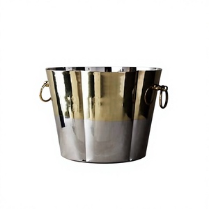Seau à glace en acier inoxydable de 5 litres, plaqué argent et or, adapté aux aliments, pour refroidir les boissons et le champagne, idéal pour les bars - Product Image 1