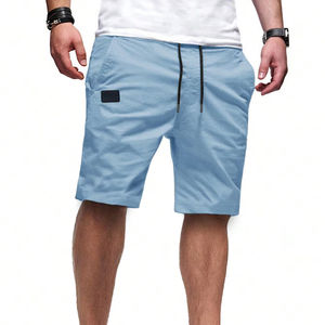 Pantalones cortos deportivos de playa de verano, pantalones cortos teñidos lisos antiarrugas de cintura alta de tela tejida informal para hombres - Product Image 1