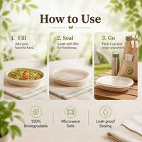 Bol ovale compostable en pulpe de canne à sucre, compatible micro-ondes, étanche, pour camping et plats à emporter, compatible OEM/ODM