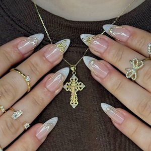 <span class=keywords><strong>Uñas</strong></span> Postizas de Acrílico Reutilizables con Diseño de Lazo Dorado y Mármol, Color Nude, <span class=keywords><strong>para</strong></span> Mujer - Product Image 2