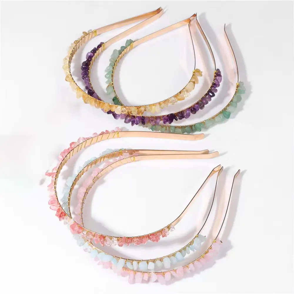 Cilalı ham taş mücevherli kafa aksesuarları kuvars manevi kristal Mermaid Tiara prenses kafa bandı sevimli renkli HairBand