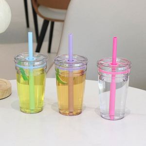 แก้วพลาสติกใสแบบมีฝาปิด ขนาด 450 มล. สำหรับผู้ใหญ่ ใช้ซ้ำได้ หลากสีสัน ทำจาก Tritan เหมาะสำหรับกาแฟเย็น สมูทตี้ ชานมไข่มุก ของขวัญธุรกิจแบบกำหนดเองได้ - Product Image 3