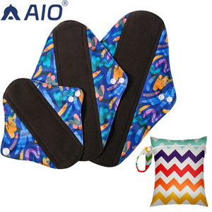 4 Pcs/set Serviettes hygiéniques réutilisables pour l'hygiène menstruelle Kits de confiance Doublure en charbon de bambou Tissu organique lavable - Product Image 1