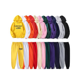 CHS0001 di alta qualità Plus Size Custom Logo clethe Streetwear Suit tinta unita manica lunga felpa con cappuccio <span class=keywords><strong>2</strong></span> pz Set - Product Image 2