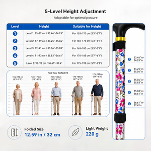 Bastoncini da Trekking Pieghevoli in Lega di Alluminio, Telescopici a 5 Sezioni, Bastone da Passeggio <span class=keywords><strong>Portatile</strong></span> Stampato - Product Image 3