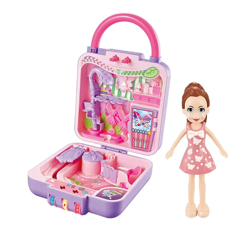 Child pretend makeup foldable non-toxic cosmetic toy set with doll