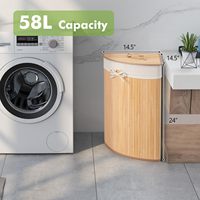 Panier à linge en coin avec couvercle, panier à linge en bambou avec doublure et poignée amovibles, panier à linge en triangle pour les petits espaces