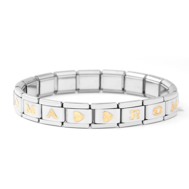 New Hot Selling Stainless Steel 9mm Modular Italian Personality Handmade Roman Letter Charm Bracelet Wholesale Bracelets