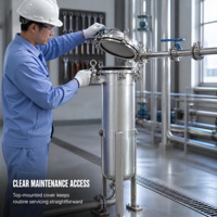 Filter Kantong Tunggal Kelas Atas Bahan Stainless Steel 316, Filter Kantong Industri untuk Air Limbah, Lateks, Pengolahan Cairan Minyak Goreng