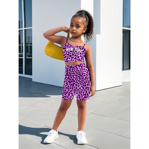 Elegante Set Sportivo per Ragazze Stile Ins, Gilet e Pantaloncini con Stampa Leopardata Viola, 2 Pezzi in Spandex/Poliestere Disponibili - Product Image 5