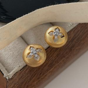 S925 Pure Silver Vintage Italian Precision Brushed Craftsmanship Luxurious Gold-Plated Clover Diamond Studded <b>Fine</b> <b>Stud</b> <b>Earrings</b> - Product Image 1