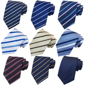 Mens Neck Ties Custom Jacquard Woven Polyester Lattice Neck Ties For Men Luxury Stripe Neck Tie