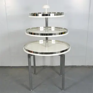 Retail Hout Winkel Display Rvs Rekken Metalen Display Stand Art Shirt Ronde Kleding Stand Staan Staan Tafels Voor Kleding