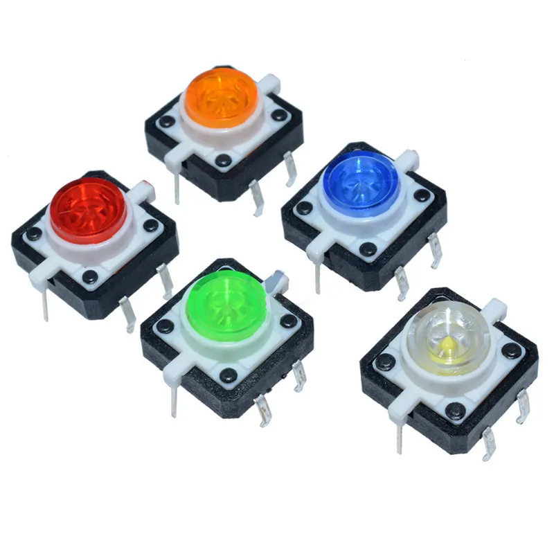 12x12x7,3 táctil interruptor de botón de empuje momentáneo tacto LED 5 Color iluminado tacto interruptor con arreglar Pin