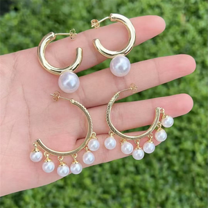 Aro <span class=keywords><strong>de</strong></span> pendiente <span class=keywords><strong>de</strong></span> moda para mujer, venta al por mayor, Perla chapada en <span class=keywords><strong>oro</strong></span>, aro <span class=keywords><strong>de</strong></span> oreja, perla, pendiente <span class=keywords><strong>de</strong></span> aro Micro pavimentado, joyería - Product Image 2