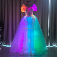 Robe longue de princesse à manches bouffantes en fibre optique LED, costume de scène lumineux pour spectacle, fête, festival, événement, mariage