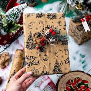 MAYPLUSS Kraft Christmas Wrapping Paper Roll 17 Inch x 33 Feet Vintage Bird Tree Ornament Pattern Brown - Product Image 2