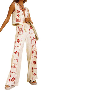 Completo Donna Casual con Scollo a V Senza Maniche e <span class=keywords><strong>Pantaloni</strong></span> Dritti Elasticizzati, Logo Personalizzabile, Vendita Diretta dalla Fabbrica - Product Image 4