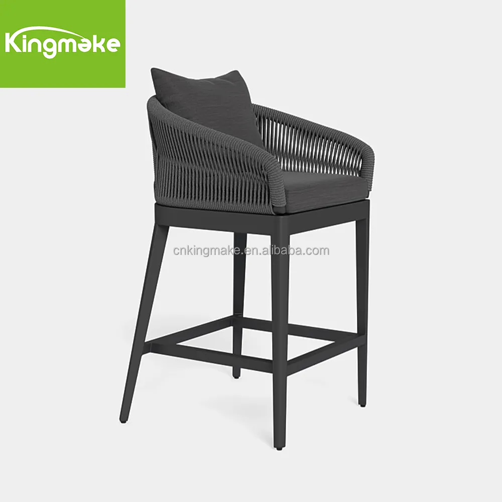 High Quality Metal Structure Outdoor Furniture with Cushion Bar Chair for Hotel Classic Modern Bar Chair Rope