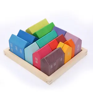 Houten Huis Play Set Waldorf Blok Puzzel Waldorf Stacker Huis Eco Vriendelijke Speelgoed Montessori Educatief Speelgoed Open Ended