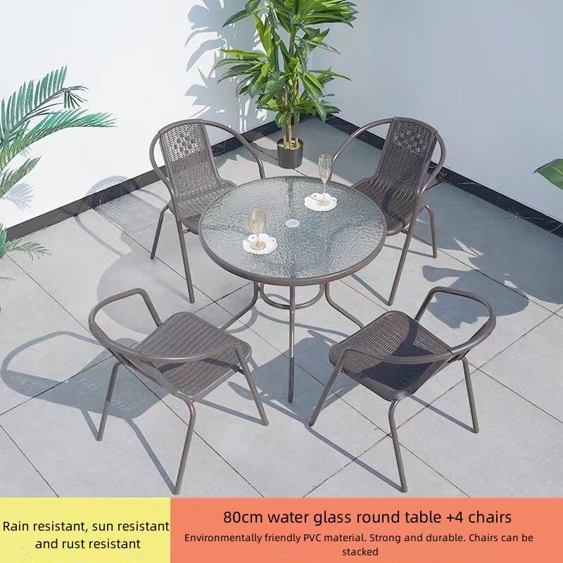 4 sillas + Mesa Redonda de 80cm con patrón de agua
