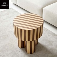 Ensemble de tables basses gigognes modernes 2 pièces en placage rayé, table centrale ronde et table d'appoint, mobilier de luxe pour salon, OEM ODM