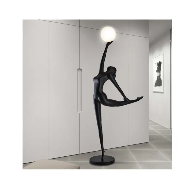 2023 도매 홈 장식 댄스 레이디 플로어 램프 블랙 동상 램프 장식 거실 코너 Led Frp 유리 플로어 램프