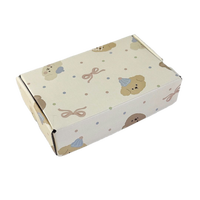 Boîte en carton ondulé personnalisée avec base crème, motif chien Teddy de dessin animé et pois, écologique, recyclable, pliable, pour emballage cadeau et expédition