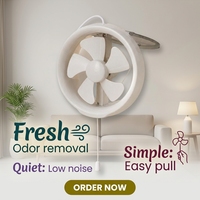 Ventilateur d'extraction compact blanc rond avec interrupteur à cordon, alimentation CA, faible bruit, pour usage domestique, salle de bain, cuisine, installation sur fenêtre