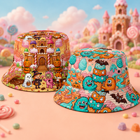 Sombrero de pescador Kawaii Candy Monster para niños, unisex, con estampado gráfico completo, ala ancha, para viajes de verano y actividades al aire libre