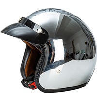 Casque de moto unisexe 3/4 rétro de style américain en ABS avec double visière et coque plaquée argent pur