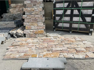 Revêtement mural en pierre naturelle de quartzite roux, pierre de culture moderne avec support en ciment pour fixation par <span class=keywords><strong>crochets</strong></span> - Product Image 5