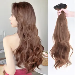 Light Brown Hair Extensions 20 Inch Clip In Hairpiece Adjustable Size Long Wave Synthetic Hair Extension with 6 Secure Clips