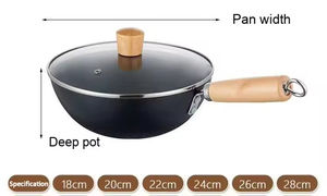 Wok miniature personnalisé de 20 cm, en fonte, noir, antiadhésif, avec couvercle en verre et poignée en bois, compatible avec les cuisinières à gaz - Product Image 6