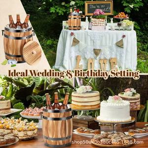 Seau à glace rond en bois massif de style vintage pour refroidir le vin, la bière et les boissons, idéal pour les mariages, les fêtes et la maison - Product Image 5