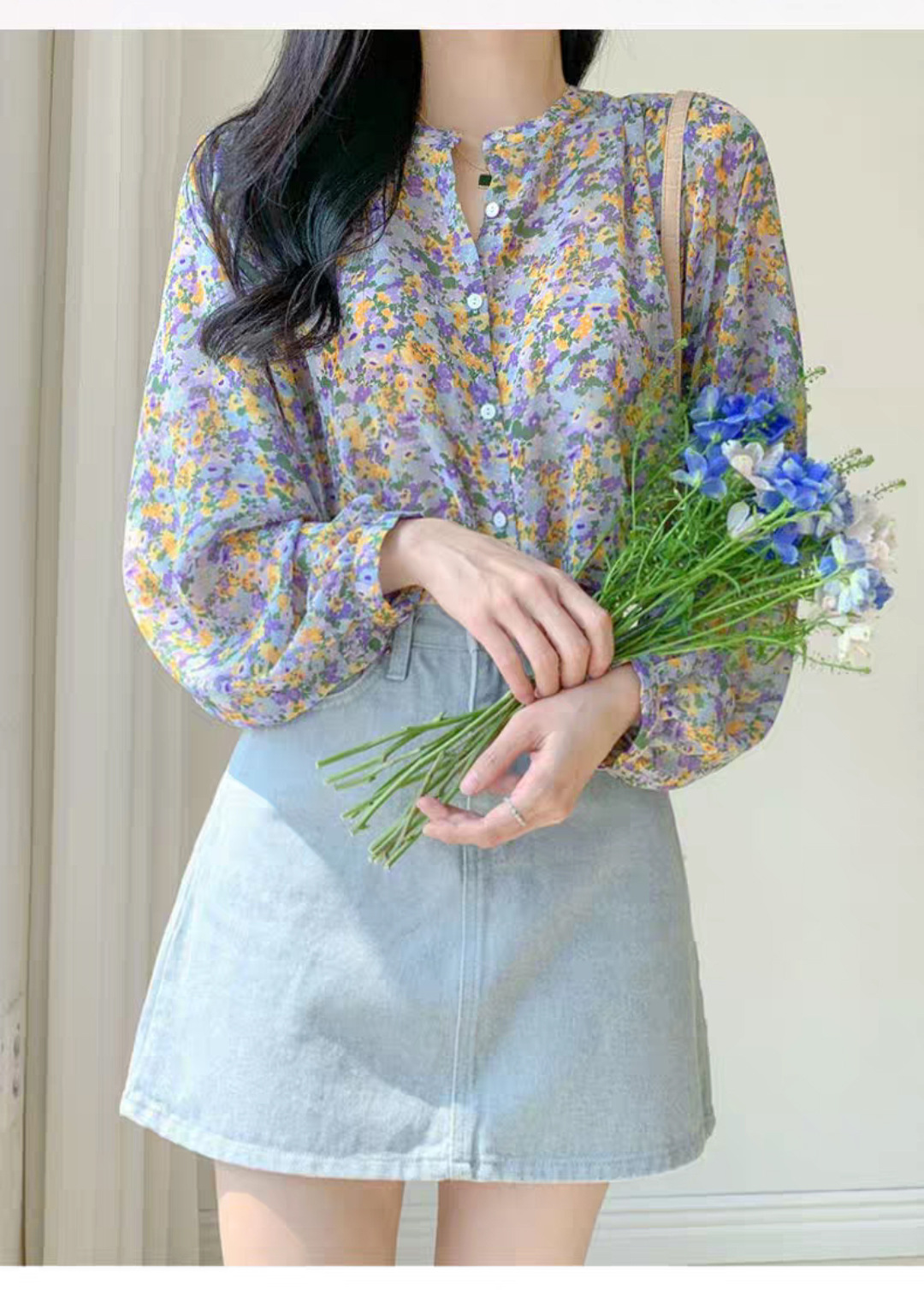 yilon little flower chiffon blous・skirt Little flower chiffon blouse – YILON