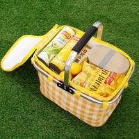 Panier de pique-nique isolé pliable avec couvercle Panier de pique-nique pliable Grand sac isotherme pour boîte à lunch