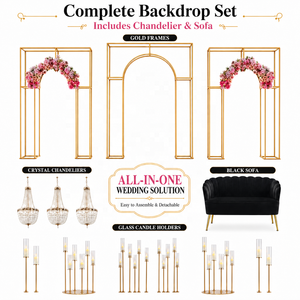 Arco in Metallo Dorato per Scenografia Matrimoniale, Struttura Decorativa per Area di Benvenuto, Accessori per Cerimonie Nuziali - Product Image 3