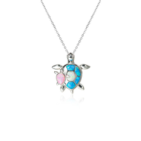 Collar con Colgante de Ópalo de Plata de Ley 925 con Diseño de Vida Marina, Joyería Oceánica, Collar con Colgante de Tortuga de Ópalo Colorido