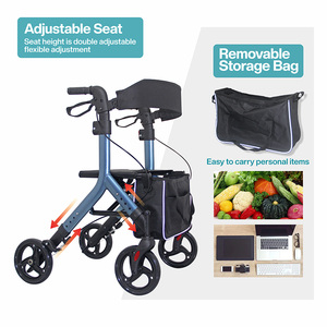 Déambulateur médical pliable à quatre roues, déambulateur de mobilité réglable en hauteur avec dossier et sac de courses pour personnes <span class=keywords><strong>âgée</strong></span>s - Product Image 5