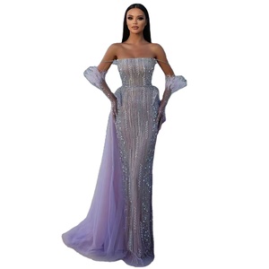 Vestidos de noche morados sin tirantes con mangas extraíbles Serene Hill LA72029 Vestidos de fiesta con cuentas <span class=keywords><strong>para</strong></span> mujeres Rts - Product Image 1