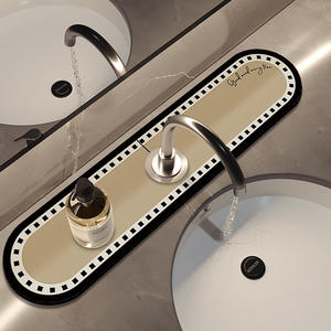 Tapete para Grifo de Cocina, Ovalado, de Tierra de Diatomeas, Impermeable, Absorbente, para Escurridor de Encimera, Color Marrón Leche, Diseño a Cuadros - Product Image 3