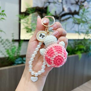 En gros, Porte-clés pendentif tortue en crochet tricoté doux, Jouets Amigurumi faits main, Breloque de sac et porte-clés poupée animaux marins perlés - Product Image 4