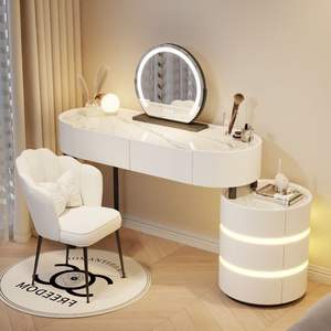 <span class=keywords><strong>Coiffeuse</strong></span> moderne nordique avec miroir lumineux réglable couleur crème pour petites filles, station de maquillage pour chambre à coucher, usage hôtelier, robuste - Product Image 1