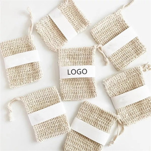 wholesale natural customised drawstring custom logo hemp cotton sisal soap saver bag mesh bags