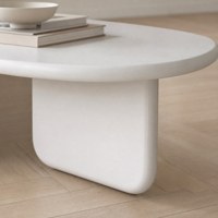 Table basse ovale laquée mate style crème, moderne et minimaliste, en forme de pilule, en MDF, avec plateau central pour salon